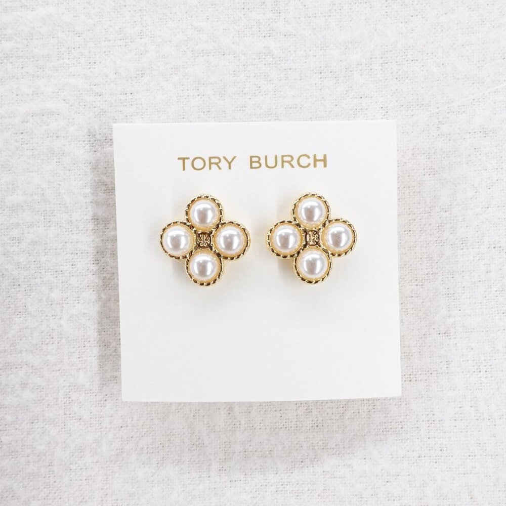 Tory Burch Rope Clover Stud Earrings Gold OS - Picture 2 of 6